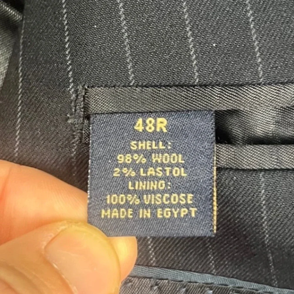 Brooks Brothers 346 Mens Navy Blue Pinstripe Wool Stretch Suit Jacket Blazer 48R